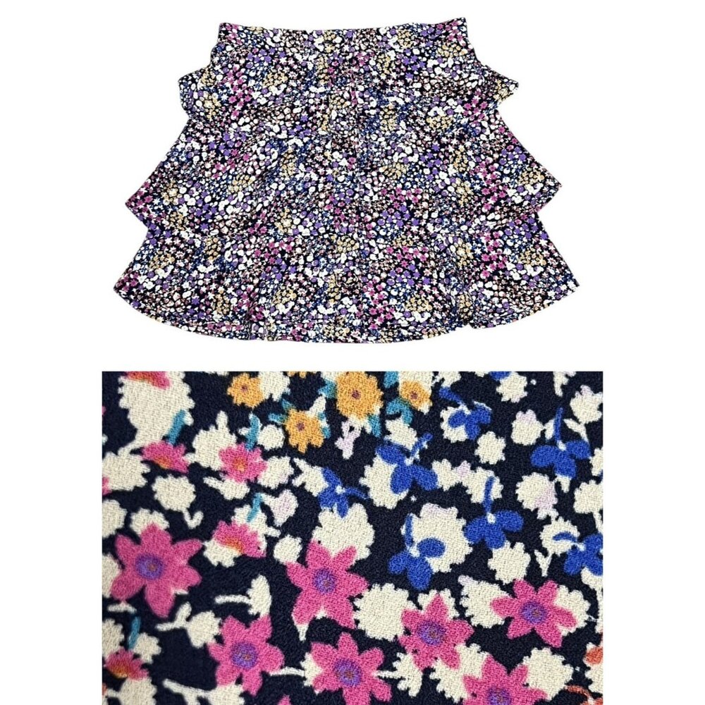 Mi Ami Women's Mini Skirt Floral Size Small Chiffon Ruffle Detail Button Front